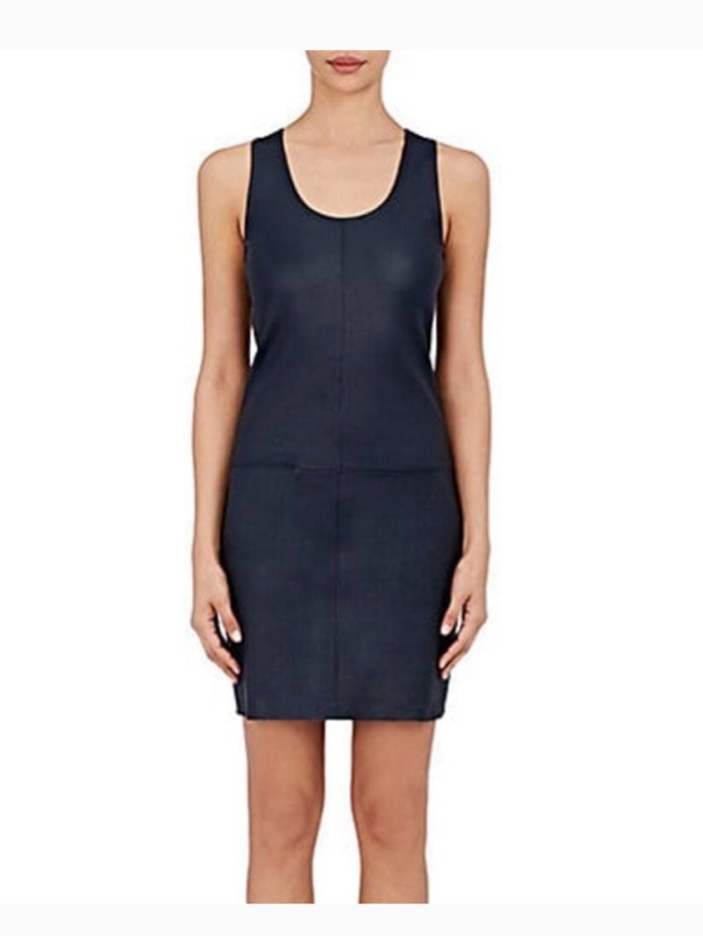 HELMUT LANG Leather Racerback Navy Dress. Size M